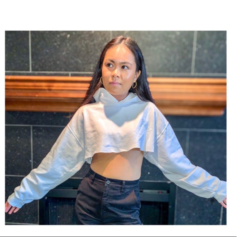 White Cropped Hooded Sweatshirt